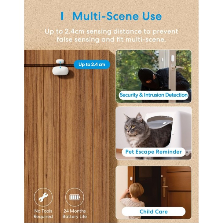 Senzor inteligent pentru usi si ferestre, Meross WLAN, Hub inclus, sistem de alarma wireless, notificari in timp real, compatibil Apple HomeKit, Alexa, Google Home si SmartThings