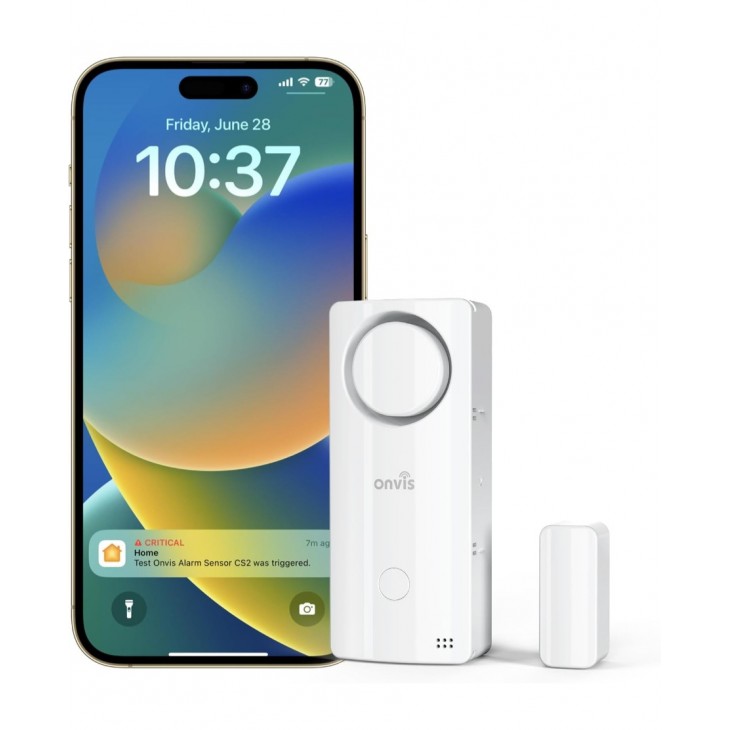 Alarma cu senzor usa-fereastra, Onvis CS2, termometru si higrometru integrat, compatibil Apple Homekit