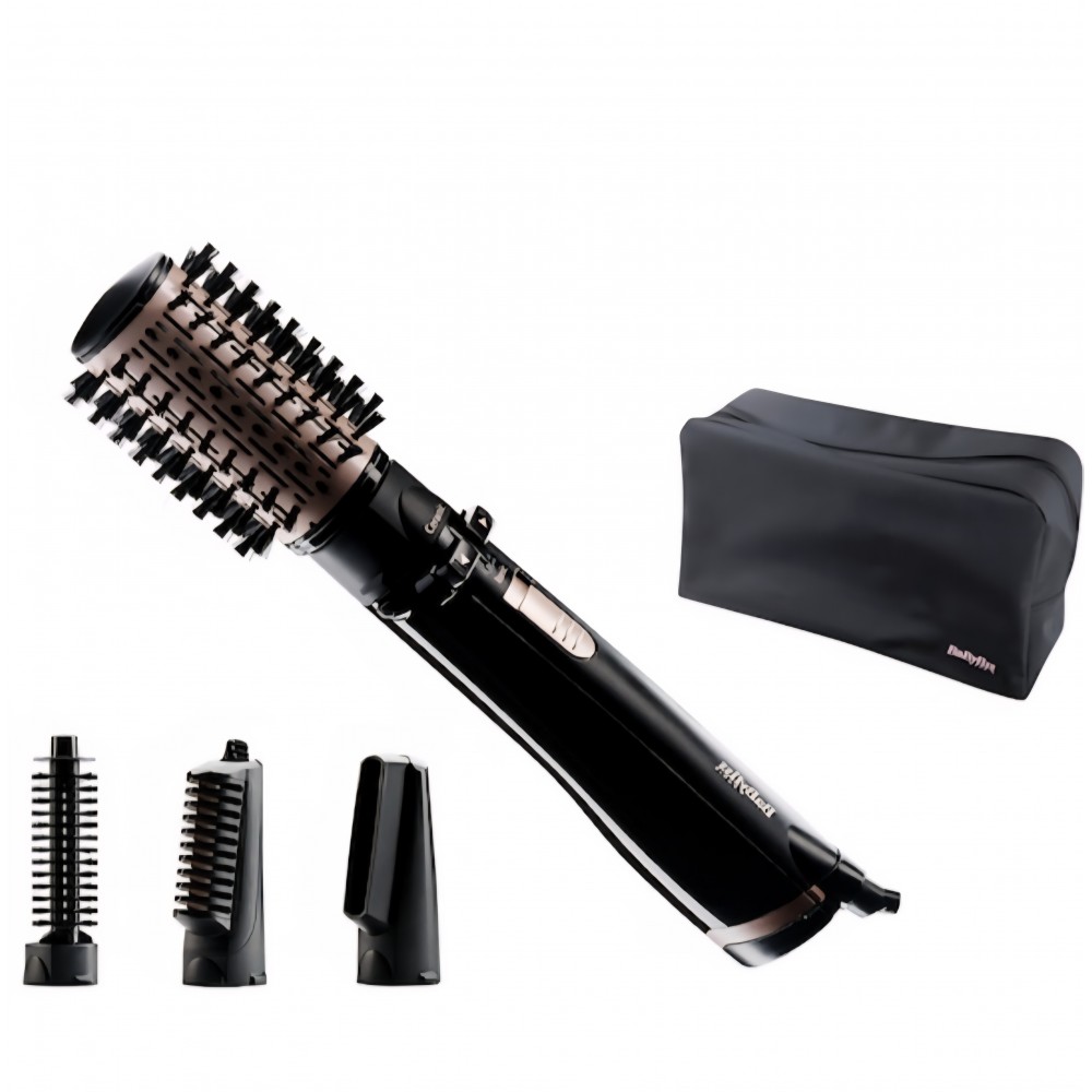 Perie rotativa BaByliss AS200E, 1000W, Ionizare, Perie 50 mm ceramica, 4 Accesorii, 2 Setari temperatura/viteza, Cool-Shot, geanta depozitare, Negru