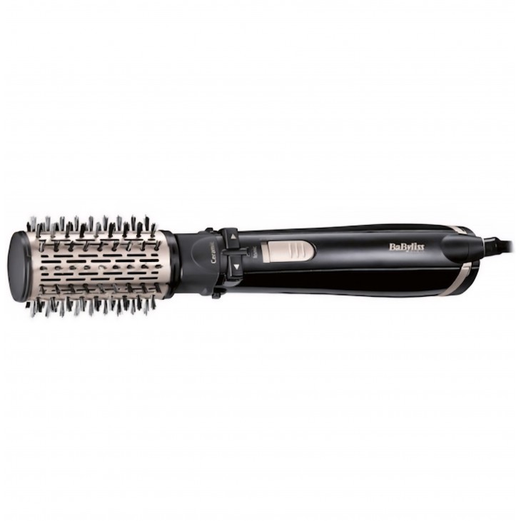Perie rotativa BaByliss AS200E, 1000W, Ionizare, Perie 50 mm ceramica, 4 Accesorii, 2 Setari temperatura/viteza, Cool-Shot, geanta depozitare, Negru
