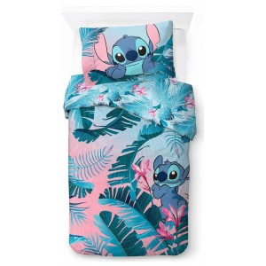 Set lenjerie de pat pentru copii, Jay Franco Disney Lilo & Stitch, 100% bumbac, include fata de perna 50×70 cm, lavabil la masina