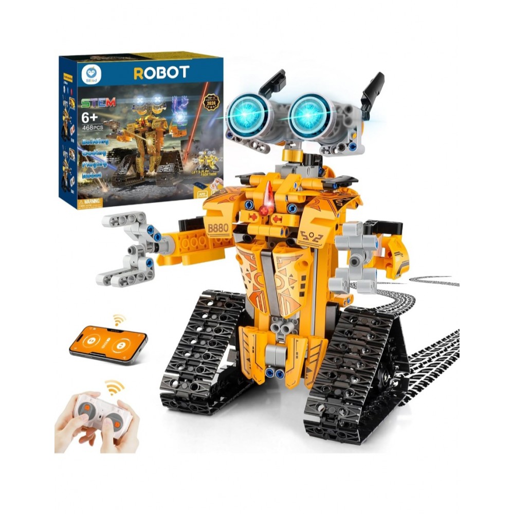 Kit de construcţie STEM, Sillbird RB02, robot programabil RC cu lumini si sunet, rotaţie 360°, control APP, varsta recomandata 8-12 ani