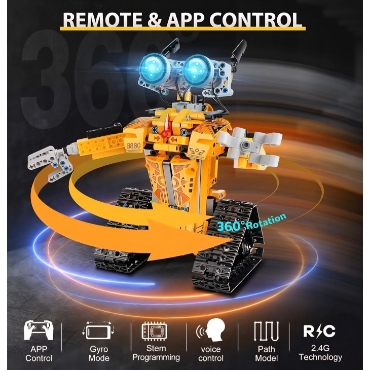 Kit de construcţie STEM, Sillbird RB02, robot programabil RC cu lumini si sunet, rotaţie 360°, control APP, varsta recomandata 8-12 ani