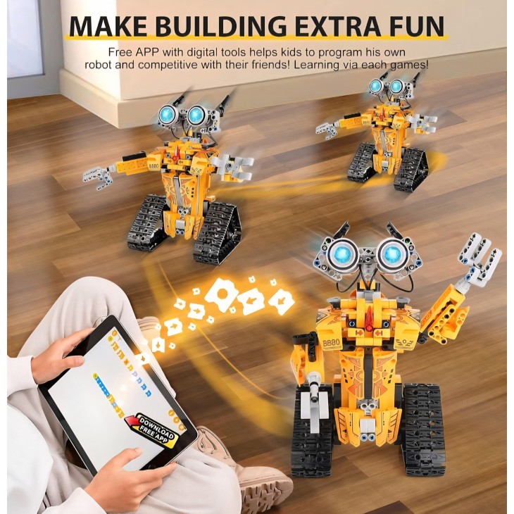 Kit de construcţie STEM, Sillbird RB02, robot programabil RC cu lumini si sunet, rotaţie 360°, control APP, varsta recomandata 8-12 ani