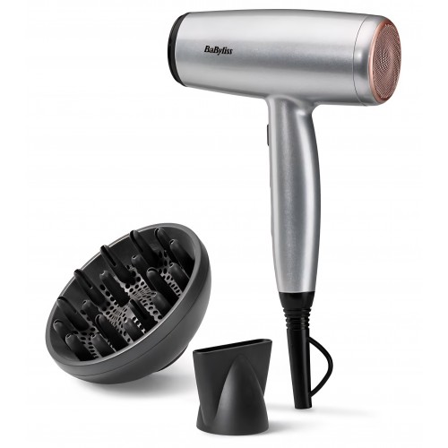 Uscator de Par, BaByliss Cosmos D580DE, lightweight 2100W, tehnologie Ionica Anti-Frizz, 3 Trepte de temperatura, 2 Viteze, Difuzor Inclus, Design Elegant, Silver, Model 2025