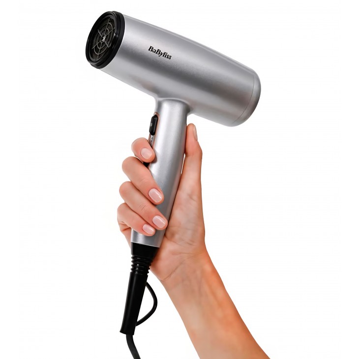 Uscator de Par, BaByliss Cosmos D580DE, lightweight 2100W, tehnologie Ionica Anti-Frizz, 3 Trepte de temperatura, 2 Viteze, Difuzor Inclus, Design Elegant, Silver, Model 2025
