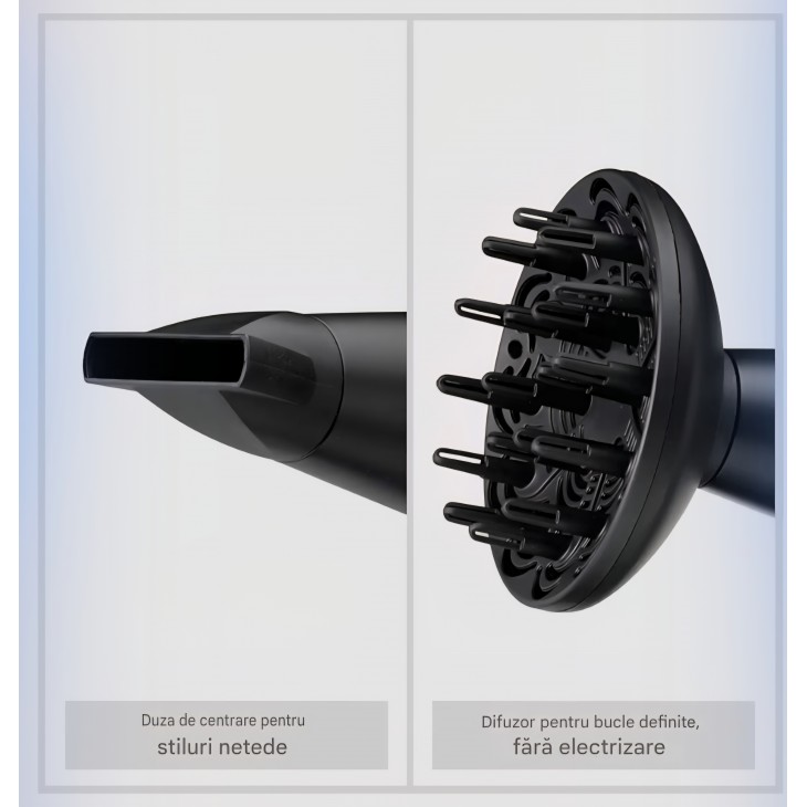 Uscator de par, BaByliss Turbo Smooth D572DE, 2200 W, tehnologie ionica anti-frizz, 3 trepte de temperatura, 2 viteze, difuzor mare, negru