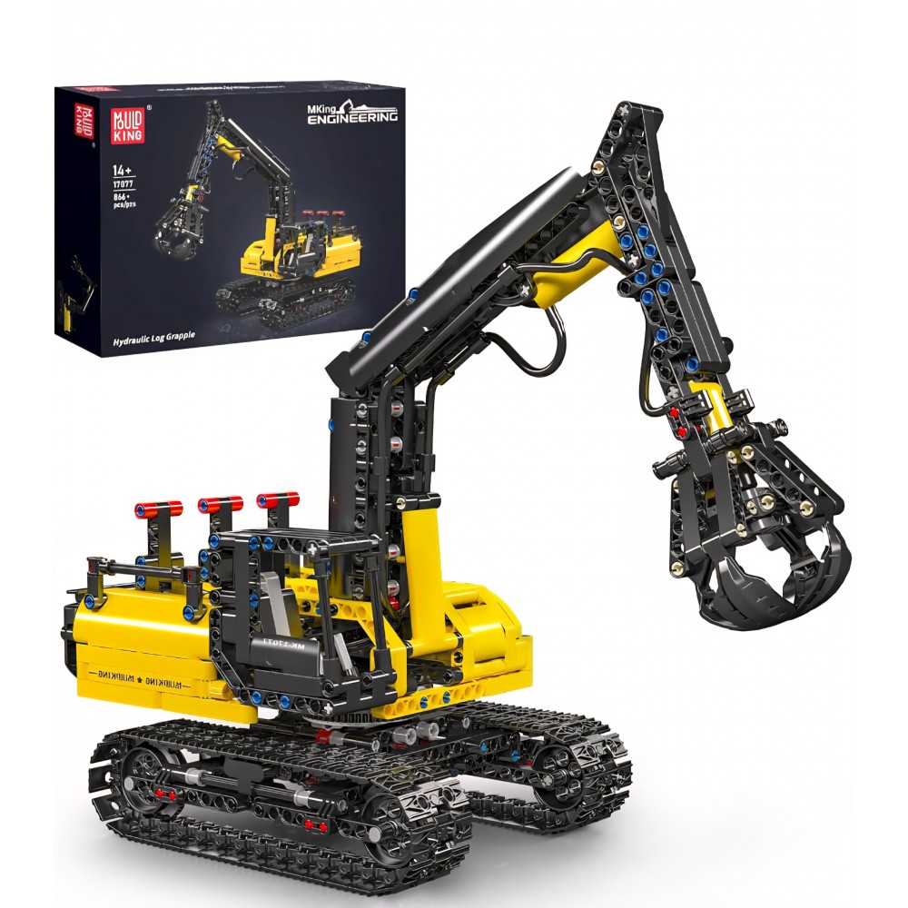 Excavator cu cleste hidraulic pentru Lemn, Mould King 17077 Technik, model static pentru copii 14+ si Adulti