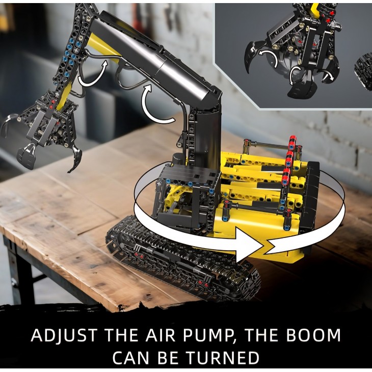 Excavator cu cleste hidraulic pentru Lemn, Mould King 17077 Technik, model static pentru copii 14+ si Adulti