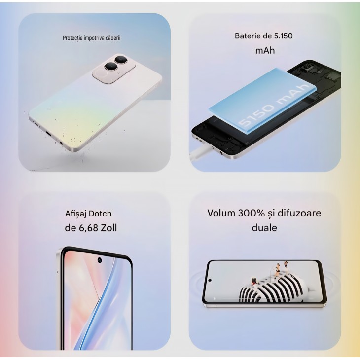 Telefon mobil vivo Y19s, Dual SIM, 6GB RAM + 128GB stocare, RAM extins 6GB, ecran LCD 6.68" 90Hz, cameră 50 MP, baterie 5150 mAh, argintiu