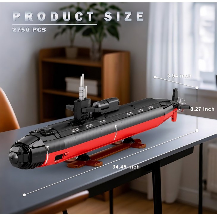Set construcție Reobrix 33049 – Submarin nuclear clasa Los Angeles, 2988 piese, 65 cm, LED, 14+