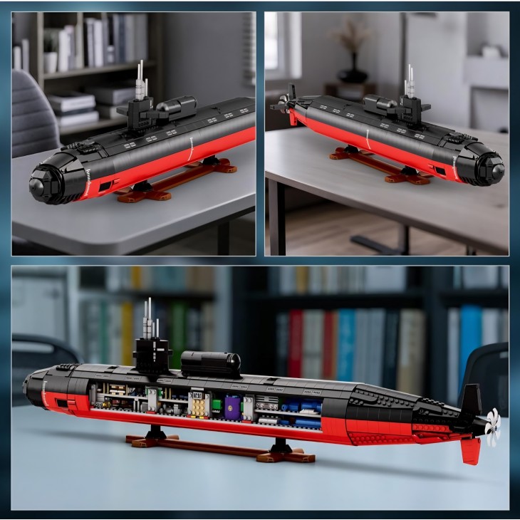 Set construcție Reobrix 33049 – Submarin nuclear clasa Los Angeles, 2988 piese, 65 cm, LED, 14+