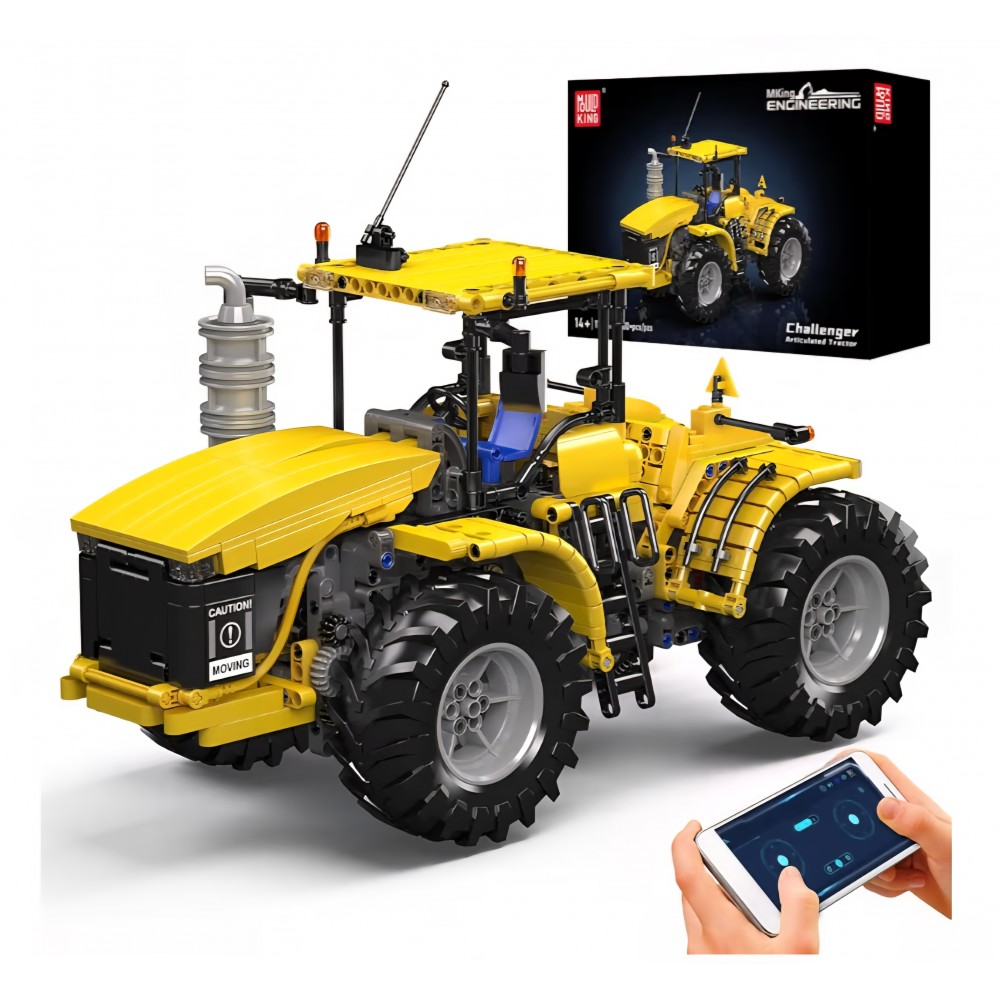 Set construcție tractor articulat Mould King Technik RC, utilaj agricol telecomandat prin aplicație, structură mecanică mobilă, 17081, 1300+ piese, 14+