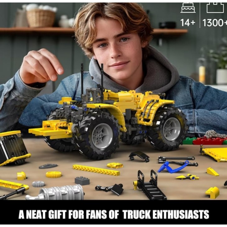 Set construcție tractor articulat Mould King Technik RC, utilaj agricol telecomandat prin aplicație, structură mecanică mobilă, 17081, 1300+ piese, 14+