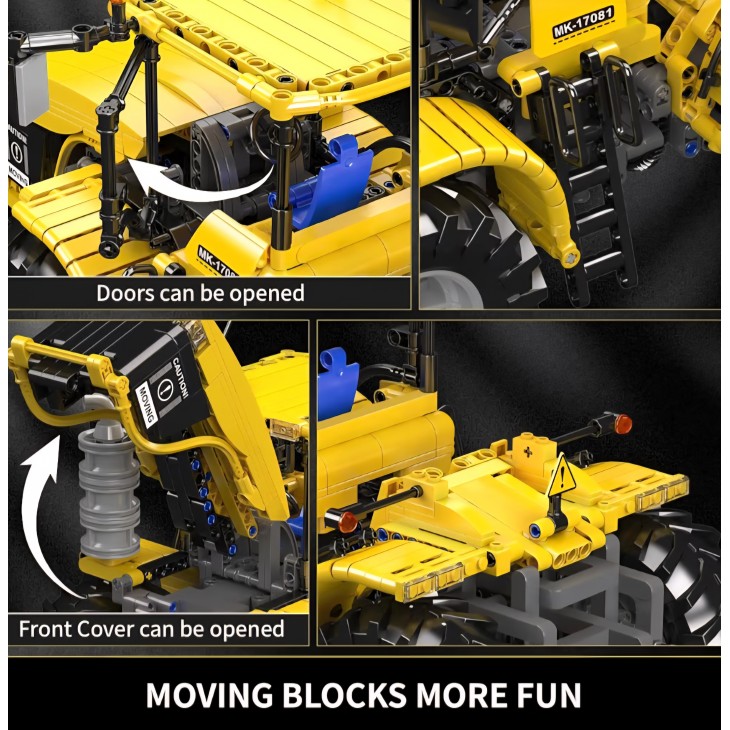 Set construcție tractor articulat Mould King Technik RC, utilaj agricol telecomandat prin aplicație, structură mecanică mobilă, 17081, 1300+ piese, 14+