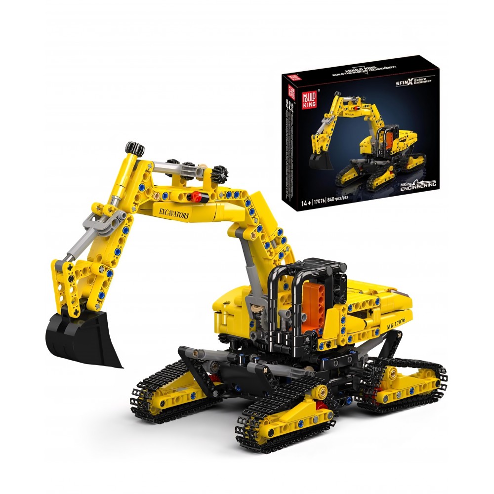 Set construcție excavator detaliat, Mould King, utilaj de construcții cu șenile și braț mobil, model tehnic pentru colecționari, 840 piese, 14+