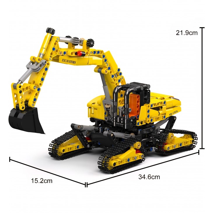 Set construcție excavator detaliat, Mould King, utilaj de construcții cu șenile și braț mobil, model tehnic pentru colecționari, 840 piese, 14+