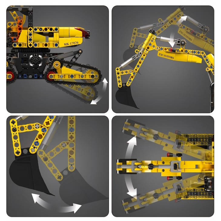 Set construcție excavator detaliat, Mould King, utilaj de construcții cu șenile și braț mobil, model tehnic pentru colecționari, 840 piese, 14+