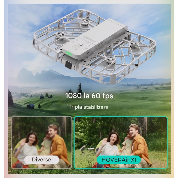 Drona HOVERAir Fly More Combo, Camera 4K UHD, Stabilizare Avansata, Control AI, Zbor Autonom, Portabila, Alb