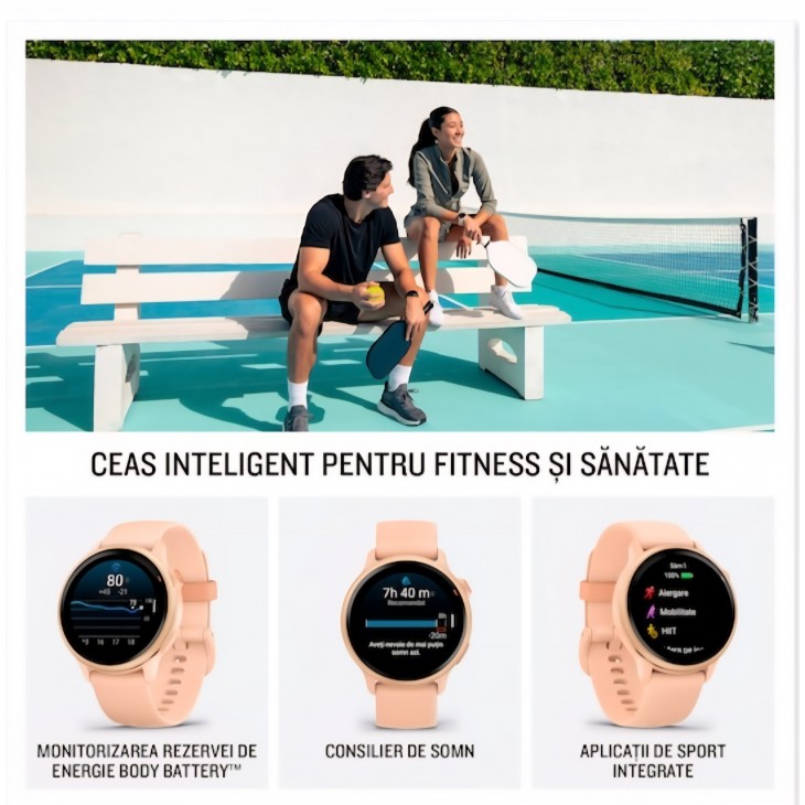 Smartwatch Garmin vivoactive 6, GPS, 42mm, curea silicon, Lunar Gold