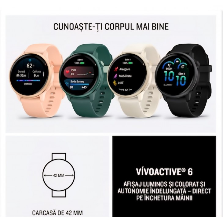 Smartwatch Garmin vivoactive 6, GPS, 42mm, curea silicon, Lunar Gold