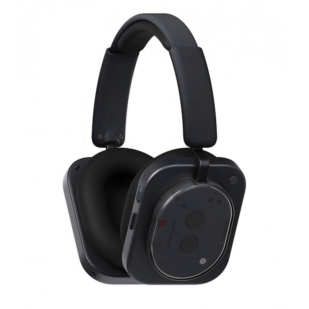 Casti Over the Ear Nothing Headphones (1), Wireless, Bluetooth, Adaptive ANC, Microfon, IPX2, Autonomie 80 ore, Black