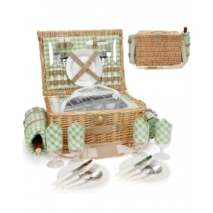 Cos picnic handmade din rachita, Willow Weave GC-01,  4 persoane, compartiment termoizolat, curea de umar si patura impermeabila inclusa, camping, parc, iesiri in natura