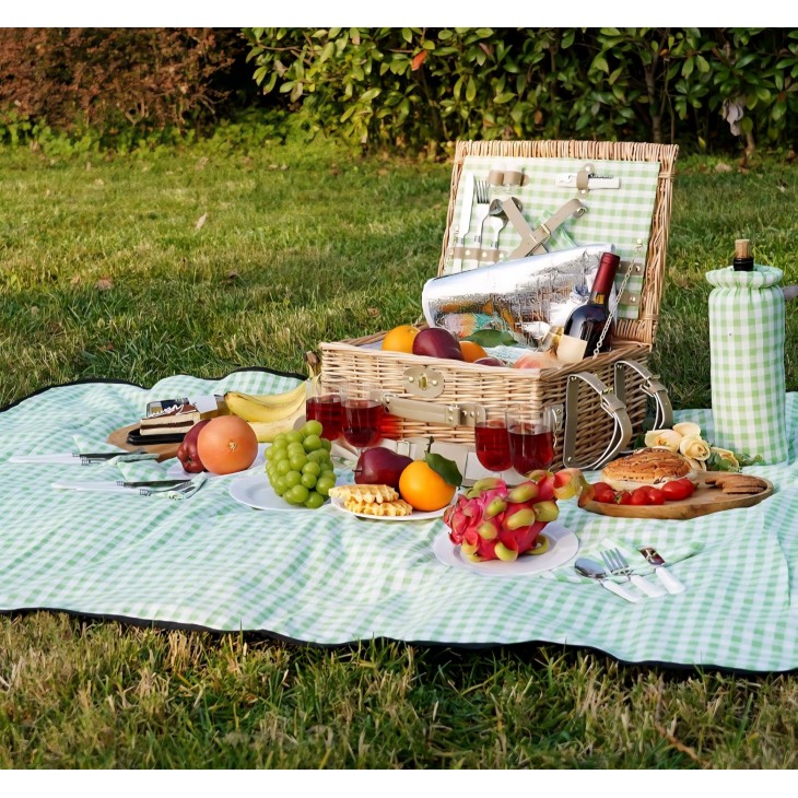 Cos picnic handmade din rachita, Willow Weave GC-01,  4 persoane, compartiment termoizolat, curea de umar si patura impermeabila inclusa, camping, parc, iesiri in natura