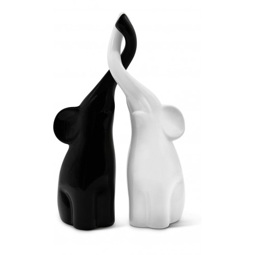 Set 2 Figurine Decorative Elefanti, FeinKnick, ceramica Alb & Negru, design modern armonios, 26 cm Inaltime, pentru living, birou, cadou casa noua