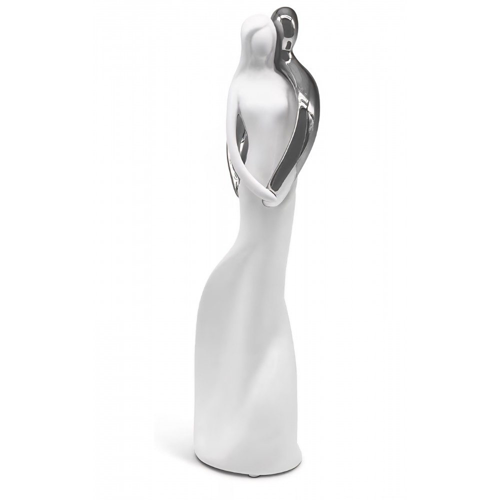 Figurina decorativa, FeinKnick, cuplu armonios argintiu, sculptura moderna 28 cm, simbol al iubirii si afectiunii, pentru Living, Birou, idee speciala de cadou