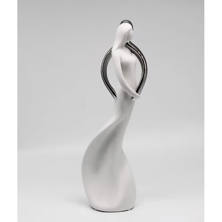 Figurina decorativa, FeinKnick, cuplu armonios argintiu, sculptura moderna 28 cm, simbol al iubirii si afectiunii, pentru Living, Birou, idee speciala de cadou