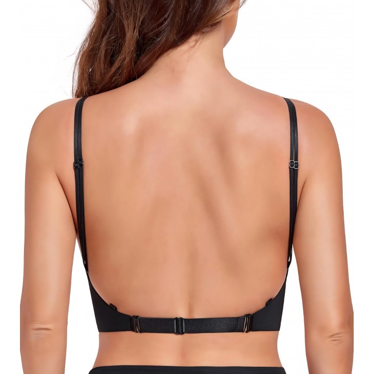 Sutien cu decolteu adanc, Lemorosy Backless L02, push-up cu armatura, spate gol, bretele multifuncționale pentru rochii elegante, marime 80B, Negru