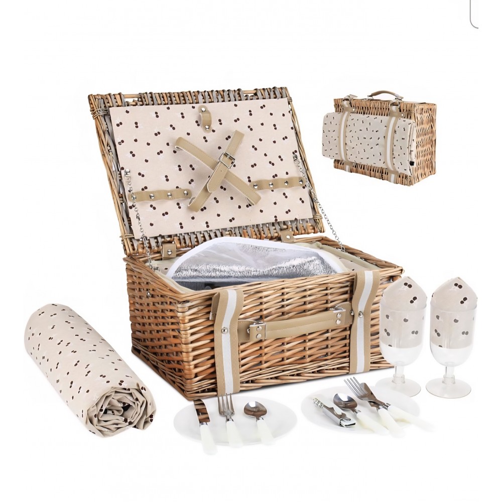 Cos de picnic premium din rachita pentru 2 persoane, Willow Weave CF-022, geanta termoizolanta mare, patura impermeabila ,ideal iesiri in aer liber