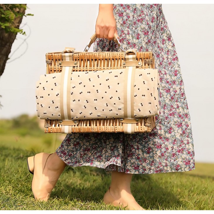 Cos de picnic premium din rachita pentru 2 persoane, Willow Weave CF-022, geanta termoizolanta mare, patura impermeabila ,ideal iesiri in aer liber