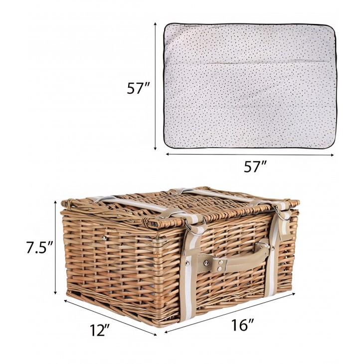 Cos de picnic premium din rachita pentru 2 persoane, Willow Weave CF-022, geanta termoizolanta mare, patura impermeabila ,ideal iesiri in aer liber