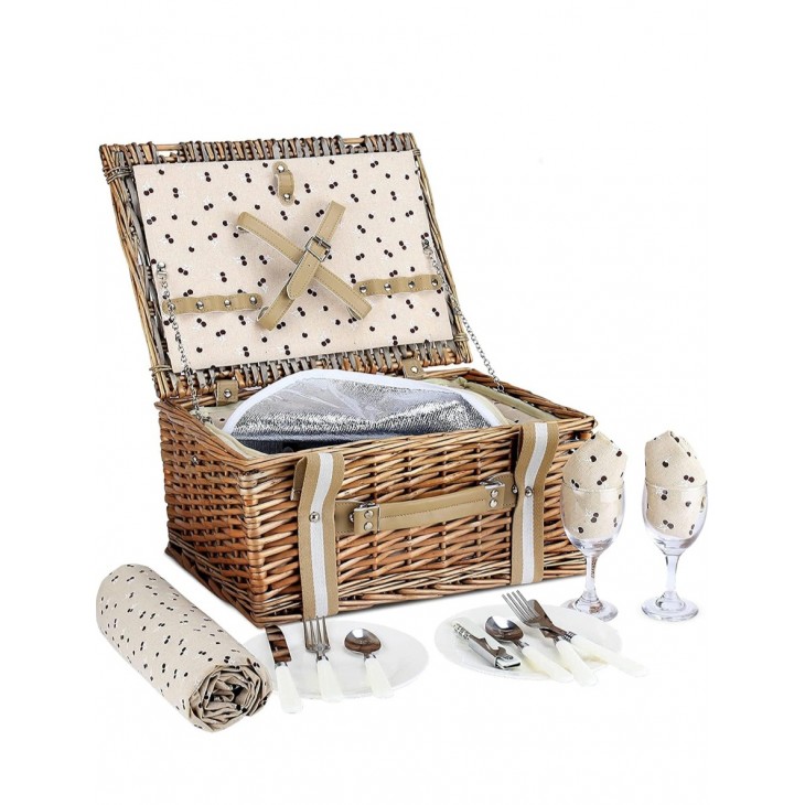 Cos de picnic premium din rachita pentru 2 persoane, Willow Weave CF-022, geanta termoizolanta mare, patura impermeabila ,ideal iesiri in aer liber