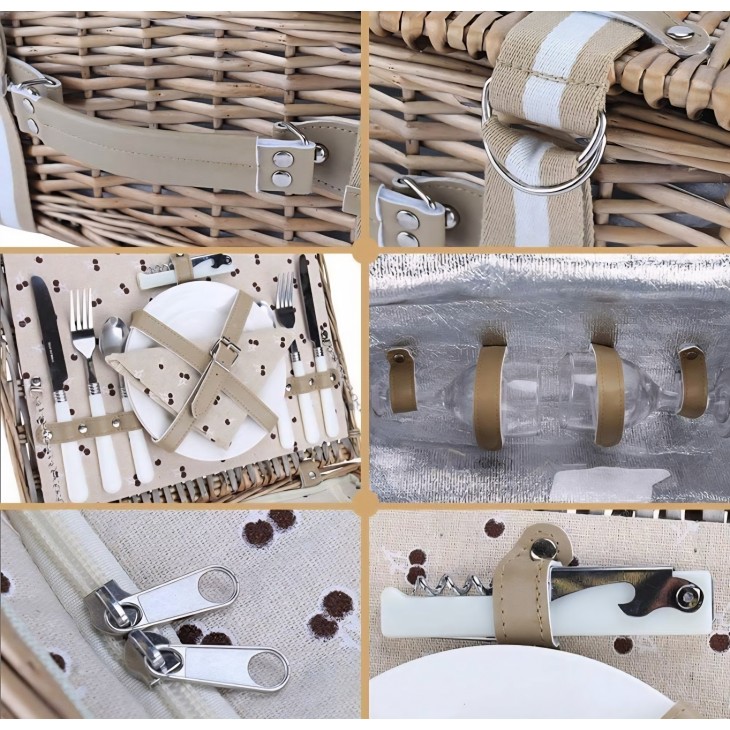 Cos de picnic premium din rachita pentru 2 persoane, Willow Weave CF-022, geanta termoizolanta mare, patura impermeabila ,ideal iesiri in aer liber