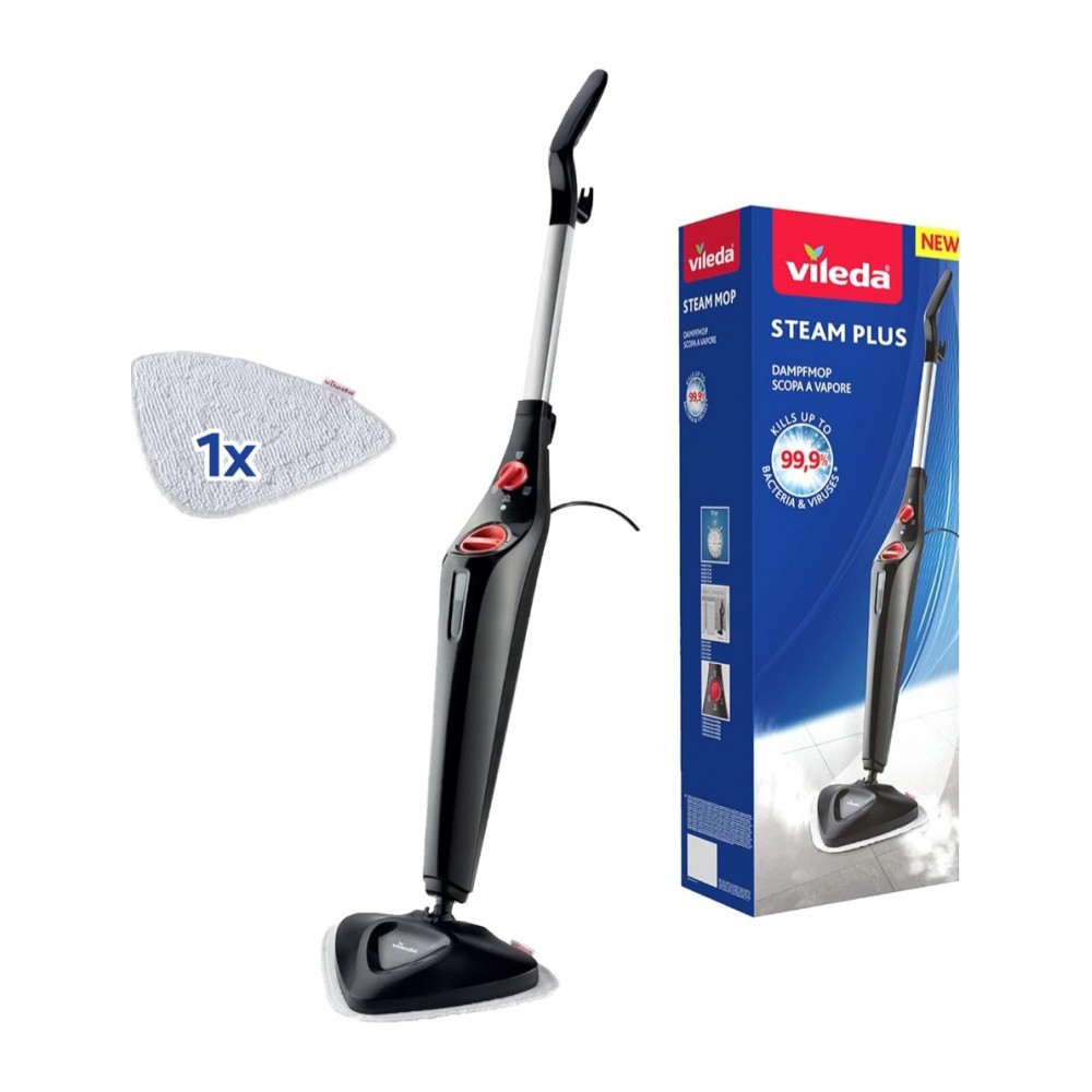 Aparat de curatat cu abur, VILEDA Steam Plus, 3 moduri operare, timp incalzire 15sec, capacitate 0.4L, Negru