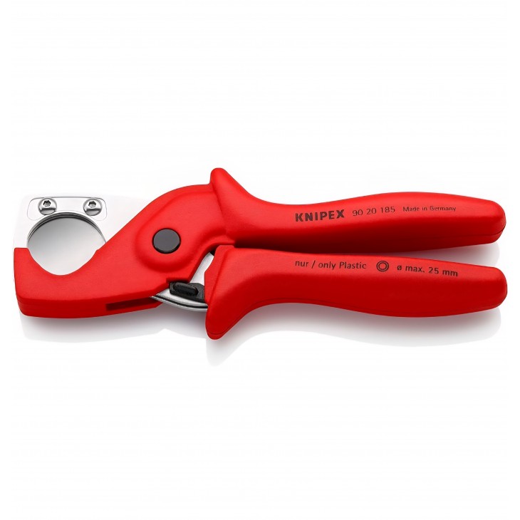 Cutter profesional pentru tevi si furtunuri, Knipex 90 20 185, 185 mm, taiere precisa plastic si conducte, manere ranforsate, original Germania