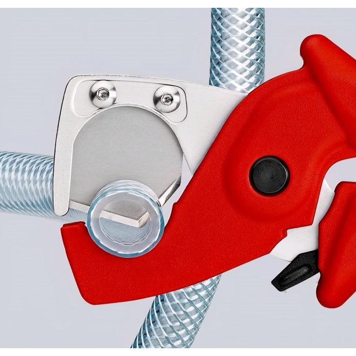 Cutter profesional pentru tevi si furtunuri, Knipex 90 20 185, 185 mm, taiere precisa plastic si conducte, manere ranforsate, original Germania
