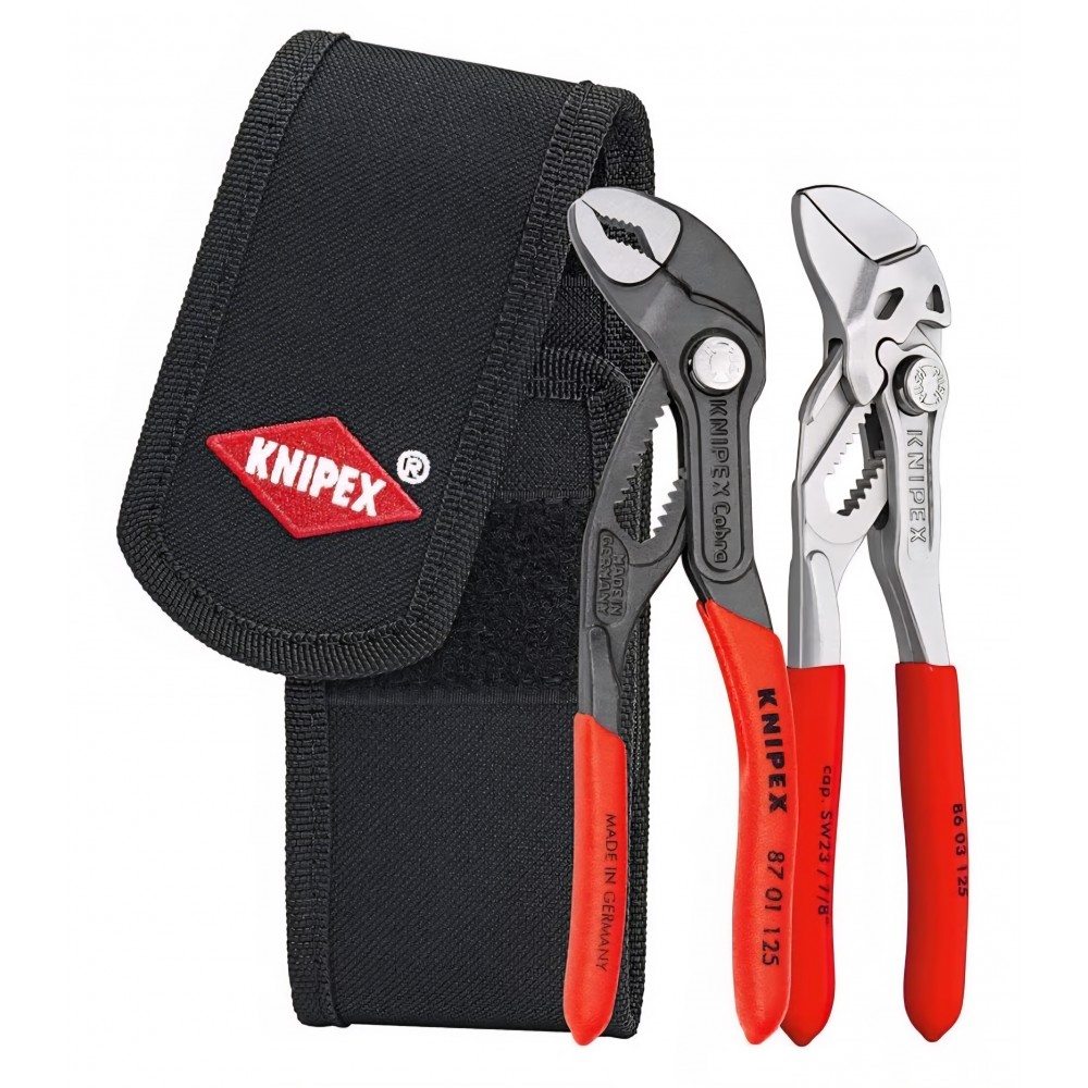 Set clesti mini profesional in husa, Knipex 00 20 72 V04, 2 piese 125–160 mm, Cobra + Pliers Wrench, design compact, husa pentru curea, otel calit, original Germania