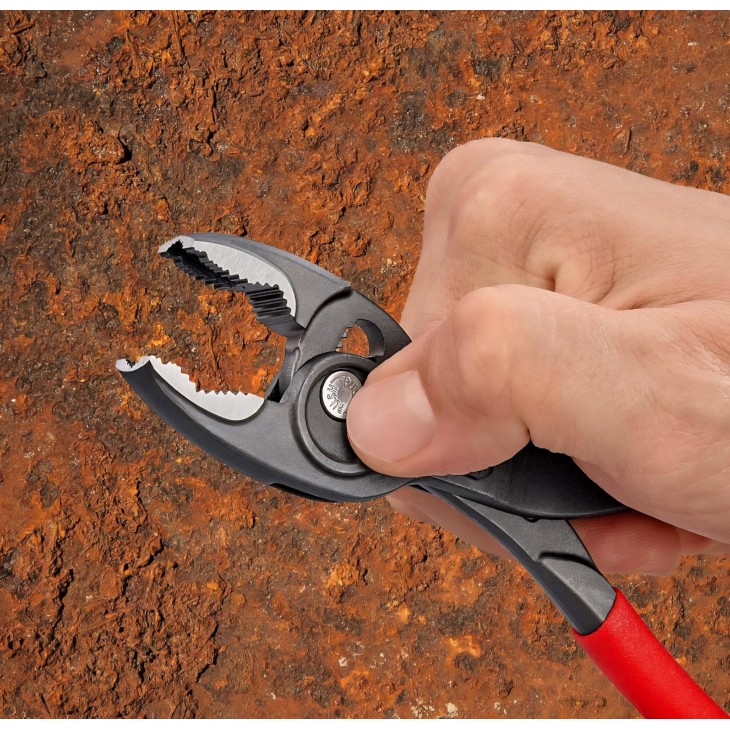 Cleste profesional prindere frontala si laterala, Knipex TwinGrip 82 01 200, 200 mm, prindere pe suruburi uzate, dinti intariti, manere antiderapante, otel calit, original Germania