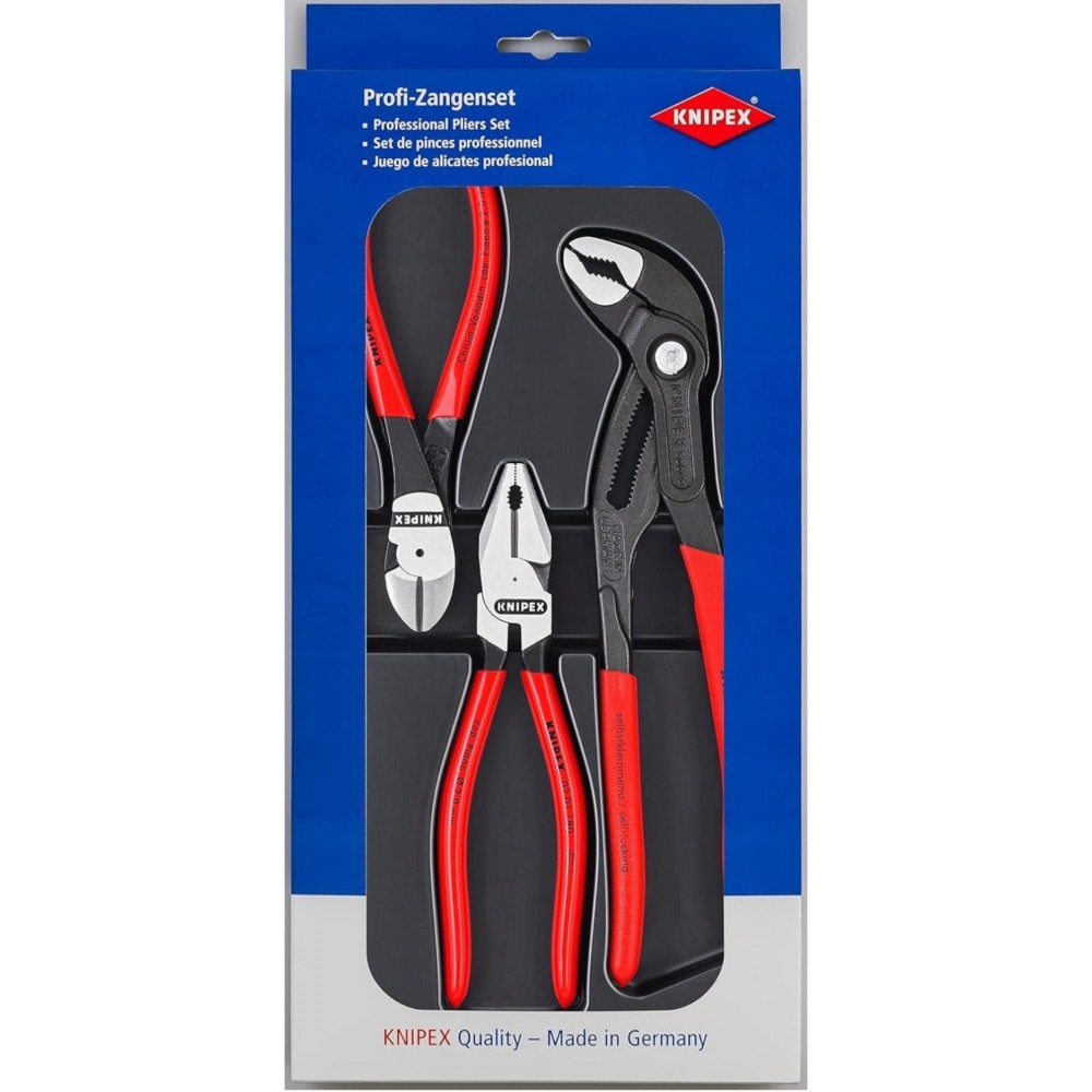 Set 3 clesti profesionali, Knipex 00 20 10, combinatie forta si precizie, clesti taiere si universali, otel calit de inalta calitate, original Germania