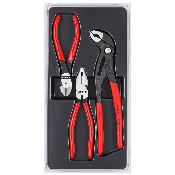 Set 3 clesti profesionali, Knipex 00 20 10, combinatie forta si precizie, clesti taiere si universali, otel calit de inalta calitate, original Germania