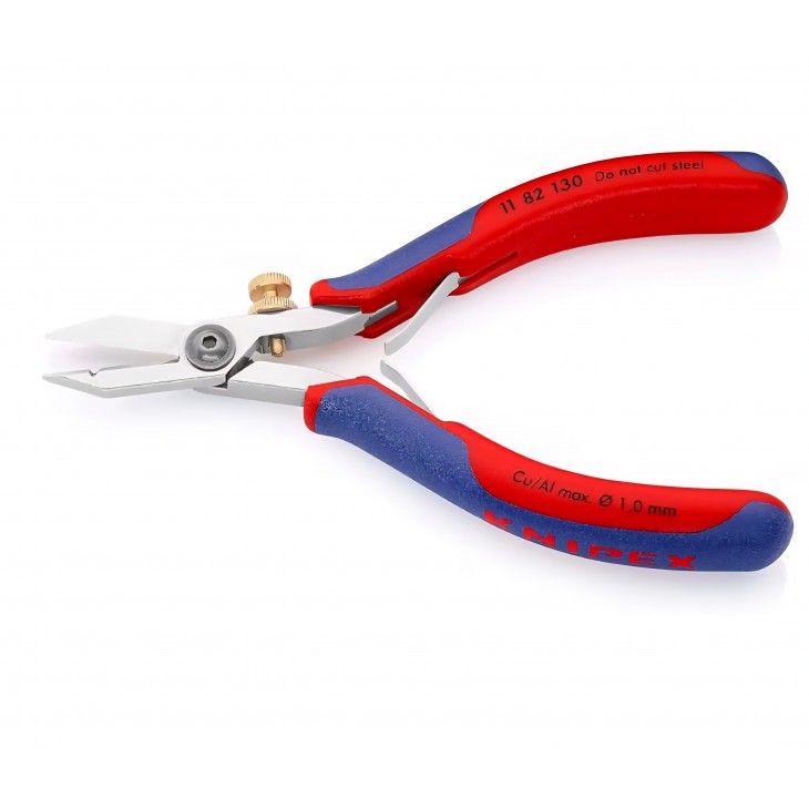 Foarfeca profesionala pentru dezizolat cabluri electronice, Knipex 11 82 130, 140 mm, taiere precisa fire fine, manere multicomponent, otel calit de precizie, original Germania