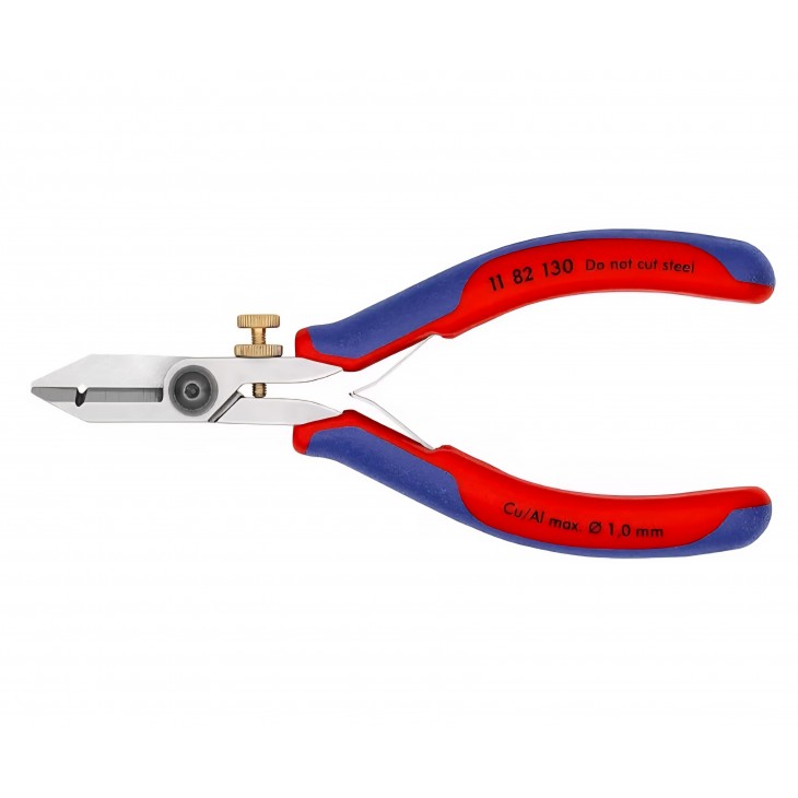 Foarfeca profesionala pentru dezizolat cabluri electronice, Knipex 11 82 130, 140 mm, taiere precisa fire fine, manere multicomponent, otel calit de precizie, original Germania