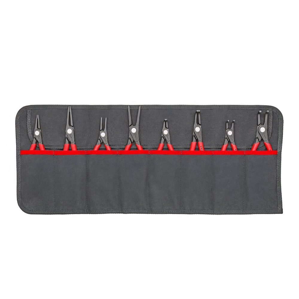 Set 8 clesti sigurante (circlip) de precizie KNIPEX 00 19 58 V02, negru/rosu/argintiu, trusa profesionala pentru inele elastice interioare si exterioare