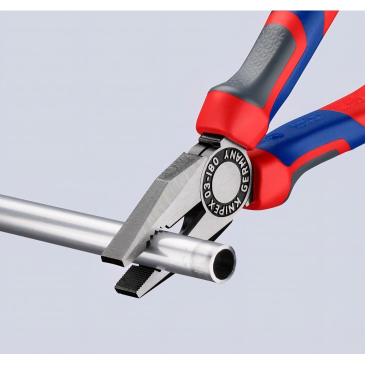 Cleste combinat KNIPEX 03 02 180 SB, 180 mm, unealta profesionala 3 in 1 pentru prindere, taiere si indoire cabluri