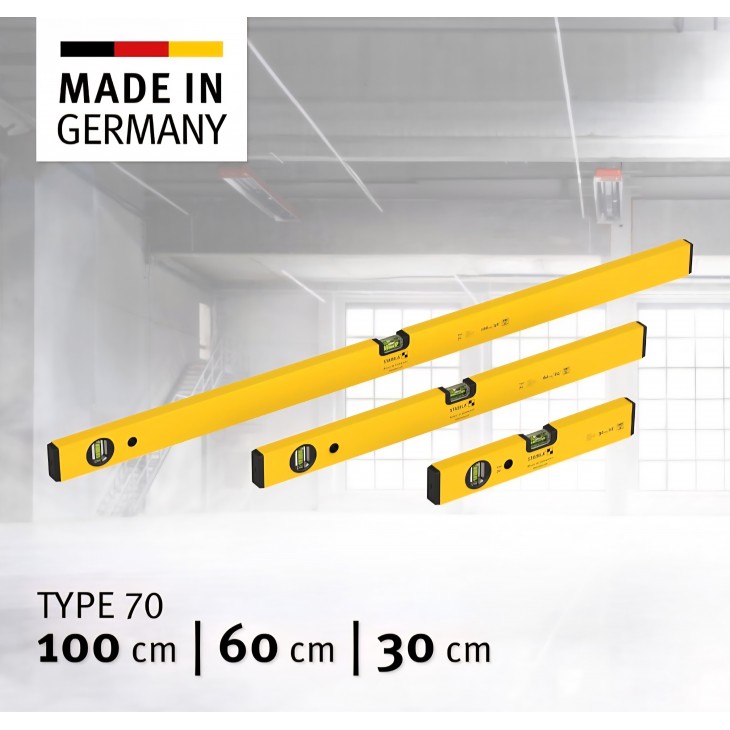 Set nivele cu bula 3 piese STABILA Spirit Level Prime Set 70, 100/60/30 cm, precizie ridicata, capace protectie, fabricate in Germania