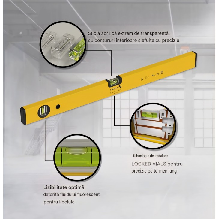 Set nivele cu bula 3 piese STABILA Spirit Level Prime Set 70, 100/60/30 cm, precizie ridicata, capace protectie, fabricate in Germania